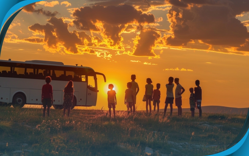 kids posing together at a trek, affordable coach hire, June 2024, Australia